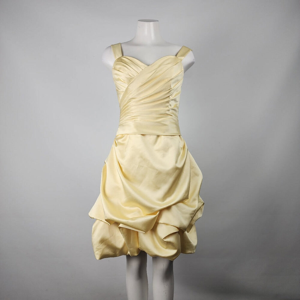 Impressions Pale Yellow Prom Dress with Draped Bubble Skirt